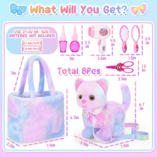NINAOR Plush Interactive Cat Toys for Kids with Tote Bags, Stuffed Robot Pet Kitten with Leash Walking Meow Pretend Play, Realistic Cute Stuff Fidget Toys for Toddler Stocking Stuffers Birthday Gifts by NINAOR - Image 2
