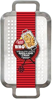 TableCraft BBQ137 Grilling Pan with Handles, Stainless Steel Tray for Outdoor Barbecues, Use on Gas or Charcoal Grills, Even Heat Distribution, 13.5 Inch, Silver
