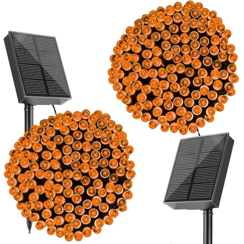 SOLARBABY 2 Pezzi Catena di Luci Solari per Esterni, Catena Luminosa Esterno Solare, 20M 200LED Luci Solari da Giardino 8 Modalità Luce Esterno Decorazioni per Giardino,Natale,Matrimonio-Arancione