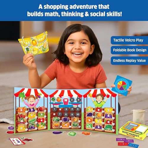Image of Chalk & Chuckles Busy Market- 6-in-1 Preschool Learning Activity Box, Velcro Stickers for Sorting, Counting, Math, Pretend Play, Early STEM Toy, Educational Game, Gifts for Kids Ages 3, 4, 5, 6