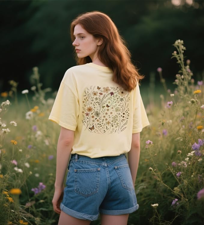 Women's Vintage Floral T Shirt Boho Wildflower Graphic Tee Wildflower Shirt Funny Cotton Loose Fit Cute Tops - Image 3