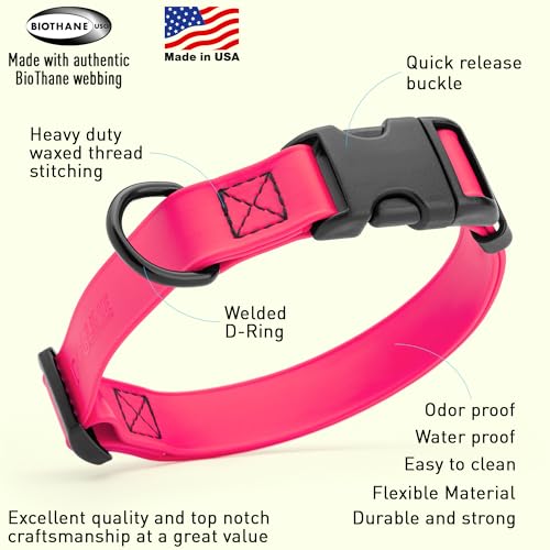 Image of Dogline Biothane Waterproof Dog Collar with Quick Release Buckle Strong Coated Nylon Webbing with Odor- Proof for Easy Care Easy to Clean Fits Small Medium or Large Dogs, Pink 3 /4 inch W 12-19 inch L
