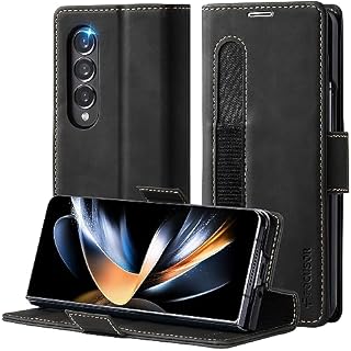 Focusor Etui do Samsung Galaxy Z Fold 4 5G, skórzane, z uchwytem S Pen [przegródka na karty] Samsung Z Fold4, etui na telefon komórkowy, składane, odporne na uderzenia, czarne