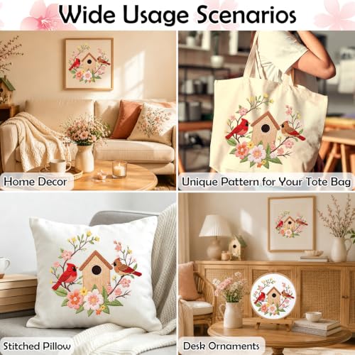 Image of Louise Maelys Cardinal Birdhouse Flowers Embroidery Kit for Beginners