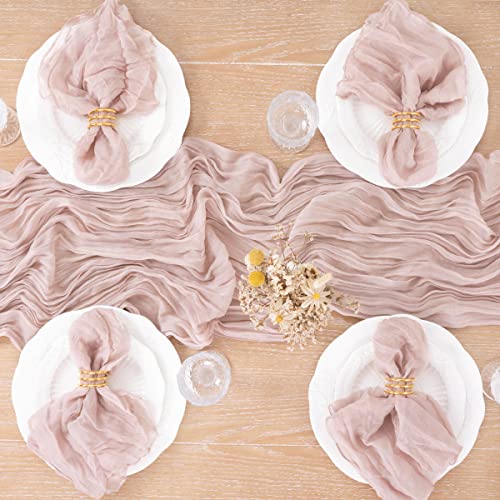 Mlmc 10Ft Dusty Pink Cheesecloth Table Runner 35X121 Inches Rustic Wrinkled Gauze Table Runner For Wedding Baby Shower Party Decor #TOP2