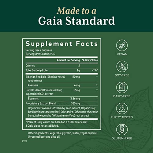 Gaia Pro Daytime Hpa - Adaptogen & Nervine Supplement For Stress & Adrenal Health Support - Ashwagandha, Organic Holy Basil, Oats, Rhodiola & Schisandra - 60 Vegan Liquid Phyto-Capsules (30 Servings) #TOP1