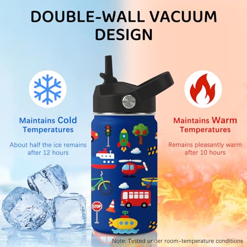Image of Transportation Water Bottle, Stainless Steel Insulated Tumbler with Straw Lid and Handle, 12oz Reusable Leak-Proof Bottle for Sports