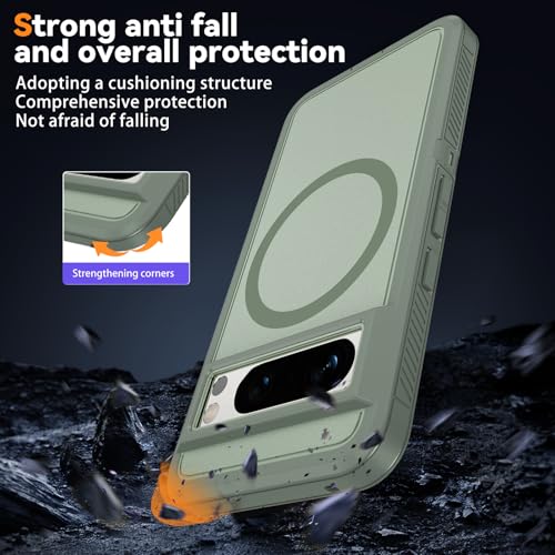 Magnetic Case for Google Pixel 8 Pro [Compatible with Magsafe] [Glass Screen Protector] [Dual Layer Military-Grade Protection] Heavy Duty Shockproof Cover for Google Pixel 8 Pro 6.7 inch, Green by KTUOHU - Used condition - Image 4