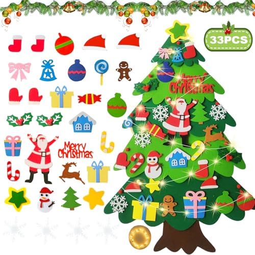 Niserelesa Filz Weihnachtsbaum, 3.28ft DIY Filz Weihnachtsbaum Set, Weihnachten Dekoration Hängendes Dekor Mit 32 Abnehmbaren Hängenden Ornamenten, Weihnachtsbaum Für Home/Tür/Wand