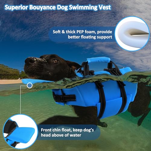Petglad Dog Life Jacket with 4ft Leash, Reflective Pet Life Vest with Zipper and Handle for Swimming Boating, Adjustable High Buoyancy Floatation Swim Vest for Small Medium Large Dogs - Blue, XL by Petglad - Used condition - Image 4