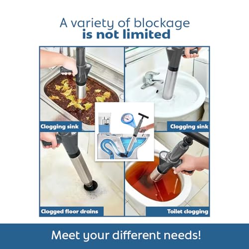 HOMIE HOME Toilet Plunger- Stainless Steel Plungers for Bathroom - Kitchen Sink - High Pressure Air Plunger Drain Clog Remover for Unclog Toilet - Toilet Snake Unclogger Drain with Real Time Barometer by HOMIE HOME - Image 2