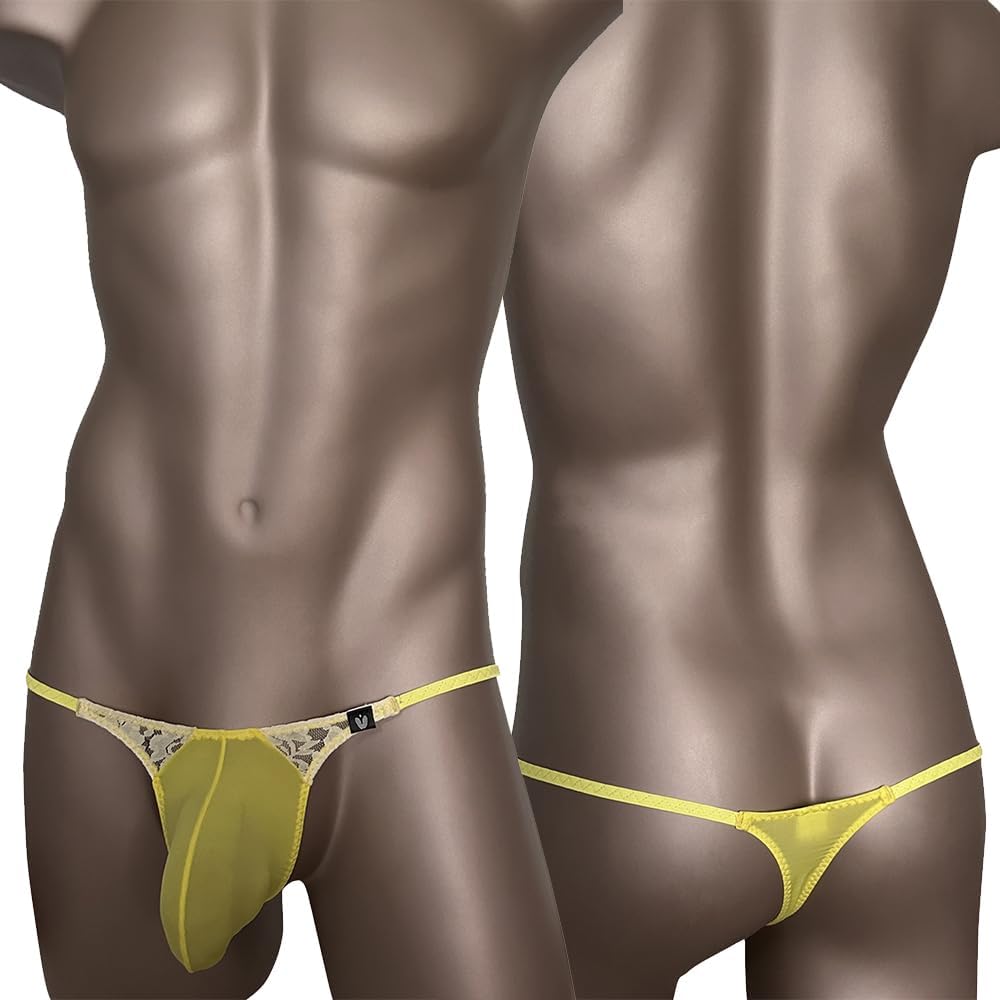 Gogobear Mens Colorblocked Lace G-String Thong Sexy Low Rise Bulge Pouch Bikini Briefs Underwear