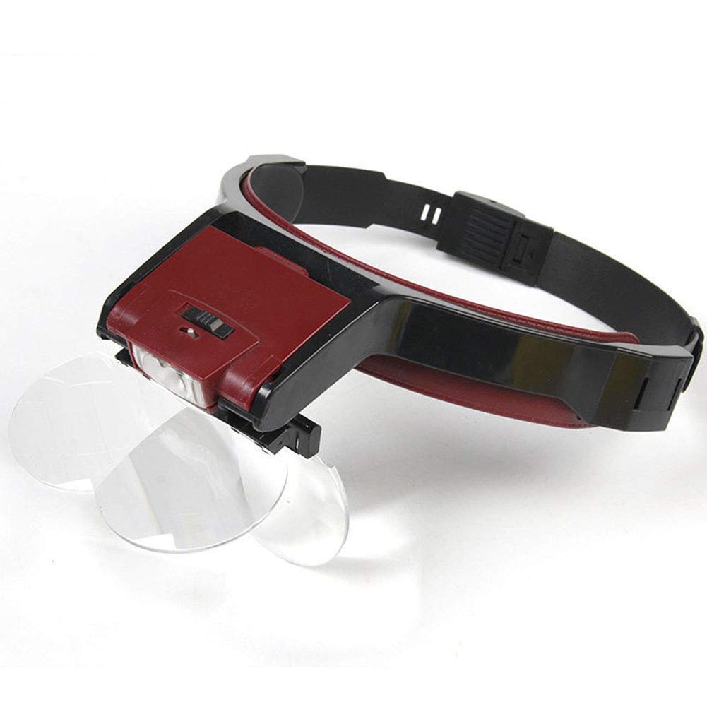 Lupa, Lupa con Luz - Zoom De 1.7X, 2X, 2.5X, 3.5X con 4 Lentes Desmontables - Lupa De Cabeza con Diadema Manos Libres para Pasatiempos, Lectura, Joyería, Manualidades, Agua