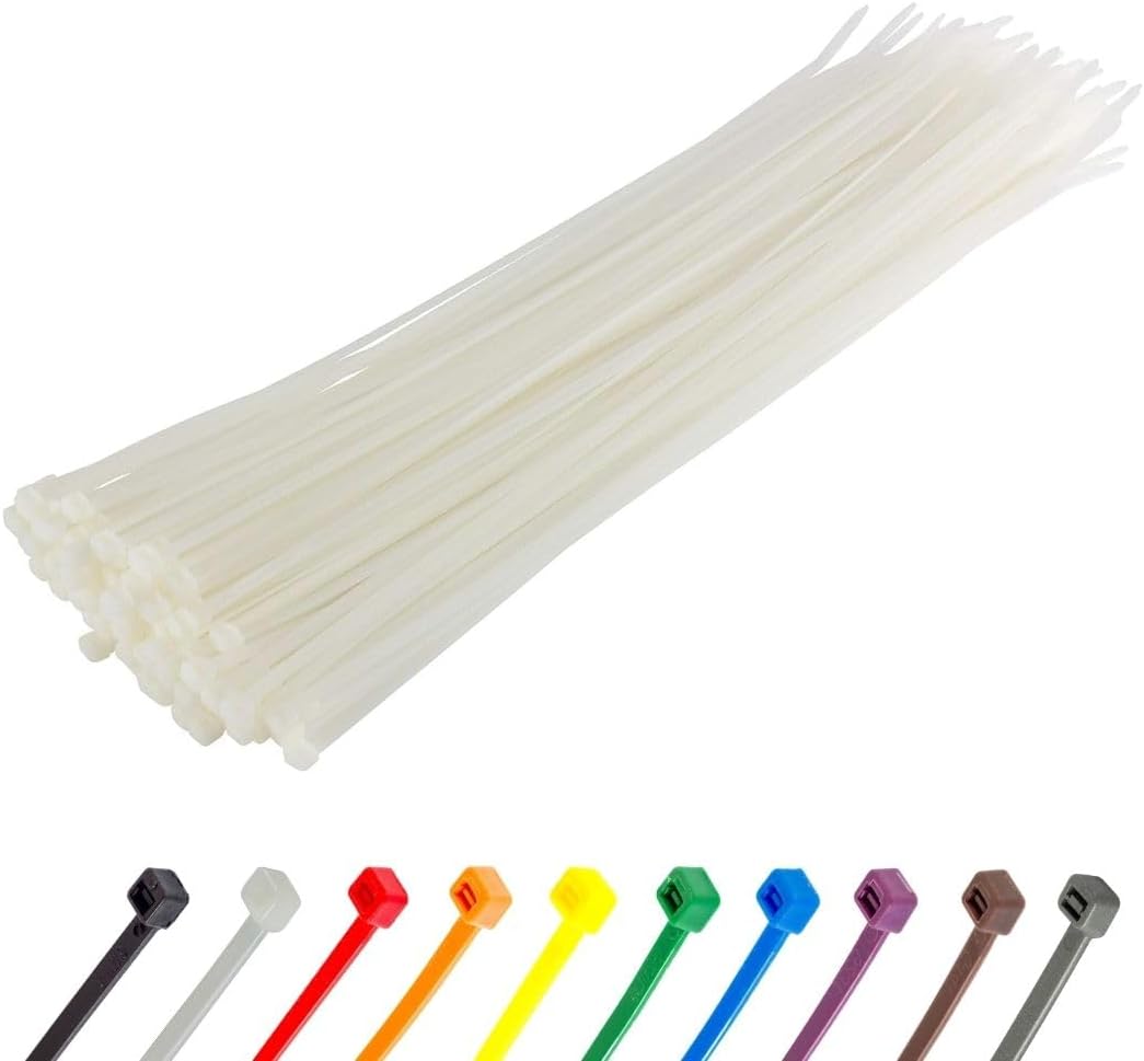 GTSE 8†White/Clear Zip Ties, 100 Pack, 18lb Strength, UV Resistant Strong Nylon Cable Ties, Self-Locking 8 Inch Tie Wraps