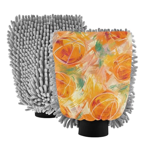 IOACIY Absorbent Microfiber Car Wash Drying Mitts, 2 Pack, Scratch-Free & Lint-Free, Rich Foam, Highly Absorbent, Double Sided, Wash Mitt Perfect for Car Washing, L, Basketball (10)