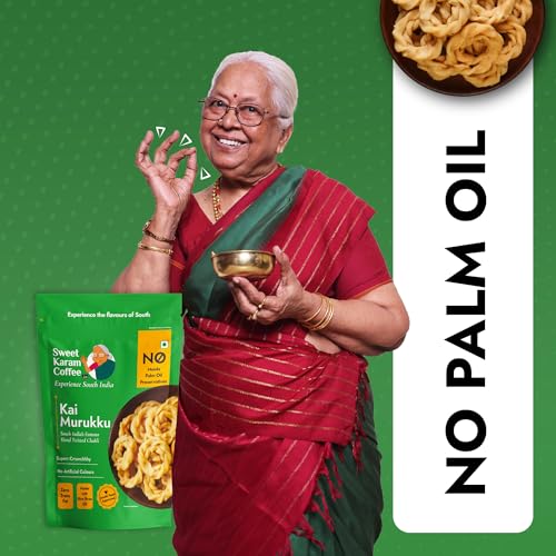 Image of Sweet Karam Coffee Kai Murukku - Pack of 2 (150g each) | No Palm Oil & Preservatives | Authentic South Indian Hand-Twisted Chakli | Crunchy & Delicious Namkeen | Tea Time Snack | Festive Special