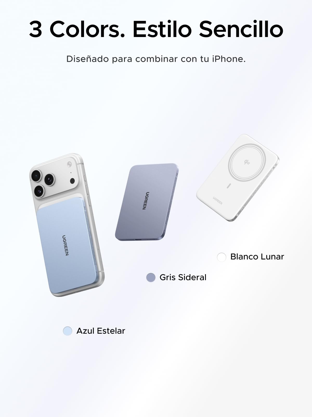 UGREEN MagFlow Air Qi2 15W Ultradelgado Power Bank Magsafe 5000mAh (Gris) | Batería Externa Inalámbrico Magnético Carga Rápida USB C PD 20W Compatible con iPhone 17 16 15 14 13 12 Air Plus Pro Max