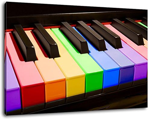 Colorful piano keys, Rainbow Colours, Size: 120x80 cm, painting on canvas-covered, huge XXL images fully and completely framed with stretcher, art print on wall picture with frame, cheaper than painting or picture, no posters or poster