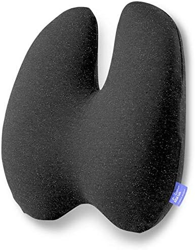 Cushion Lab Extra Dense Lumbar Pillow - Patented Ergonomic Multi-Region Firm Back Support for Lower Back Pain Relief - Lumbar Support Cushion w/Strap for Office Chair, Car, Sofa, Plane - Black