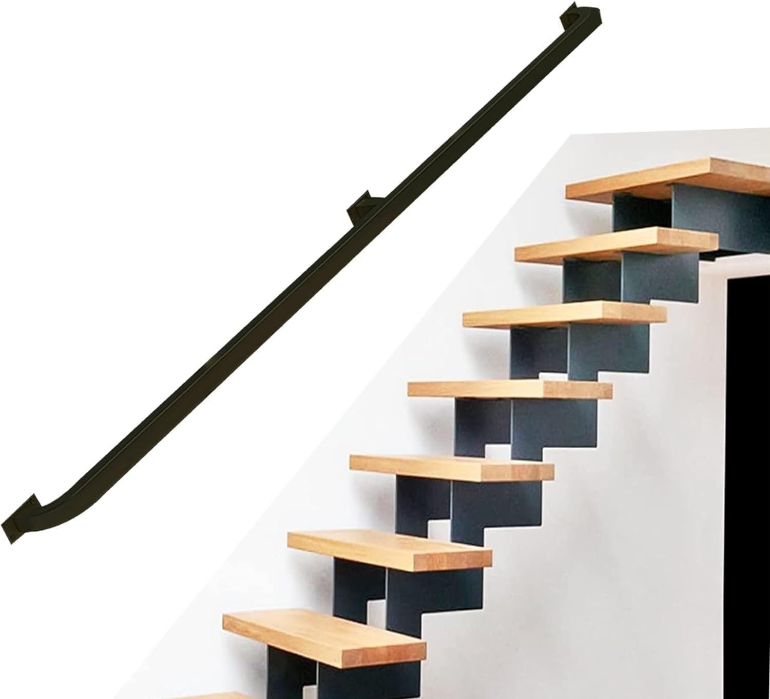 LWJSOCP Matte Black Metal Wall Mount Stair Handrail 14ft Indoor Railing for Home Corridor Stylish Banister for Stair Safety and Support