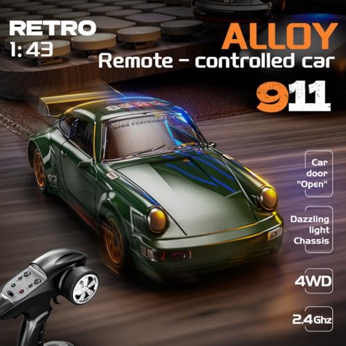 Image of Bestie toys Mini RC Drift Car with Gyro, 1 /43 Scale Remote Control Car High Speed Racing Micro Small with Full Proportional RTR 2.4GHz Remote 2 Tire Sets 8 Cones (Porche 911 Black Special Edition)