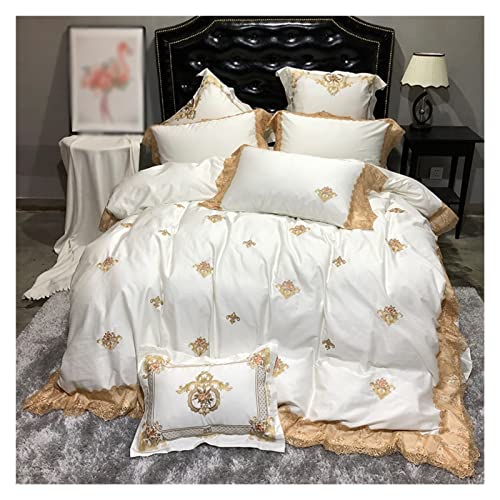 Housse de couette haut de gamme en coton brodé et dentelle fine Reine