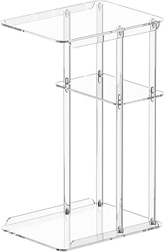 C-Shaped Clear Acrylic Side Table, 3-Tier Slide Under Couch End Table, 15.7"x11.8"x23.6" Space-Saving Accent Table for Living Room Bedroom Small Spaces, Holds up to 20 lbs