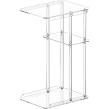 C-Shaped Clear Acrylic Side Table, 3-Tier Slide Under Couch End Table, 15.7"x11.8"x23.6" Space-Saving Accent Table for Living Room Bedroom Small Spaces, Holds up to 20 lbs
