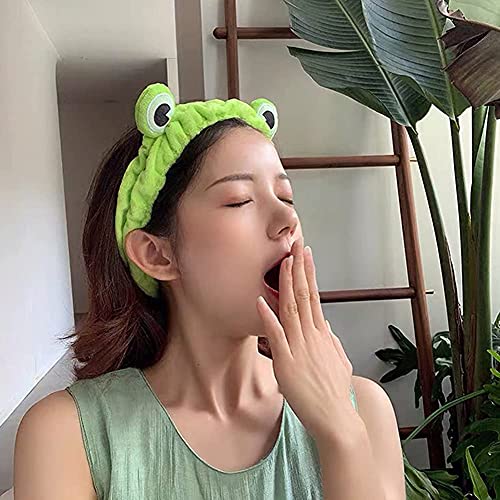Funny Frog Headband, Makeup Headband, Frog Eye Elastic Headband Cute Frog Headband For Face Washing Frog Head Wrap Green Funny Hair Band Elastic Turban Headbands (A) #TOP3