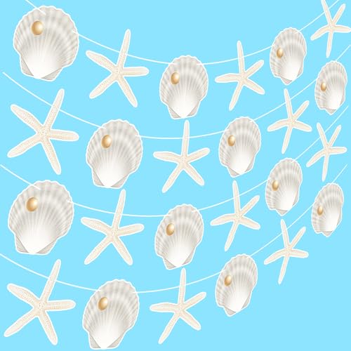 Image of Starfish Sea Shell Banners 4PCS Coastal Beach Party Decorations Nautical Shells Cutout Banners Ocean Starfish Decorations for Under the Sea Summer Baby Shower Party Supplies