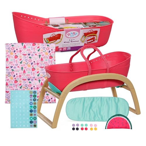 BABY born 3 in 1 Wiege Pinplay, Puppenbett, Wiege und Trage mit Pins zum Verzieren, inkl. Bettdecke und Kopfkissen, Rot