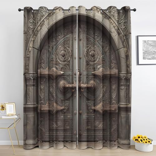 Medieval Castle Arch Blackout Curtains 63 Inches Long, Ancient Door