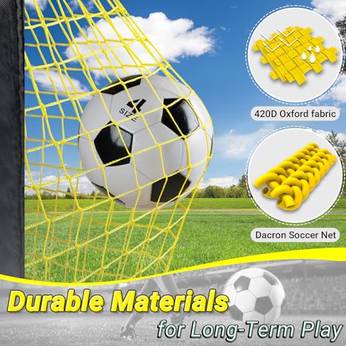 Happy Jump Pop-Up Fußballtore – 213x152 cm, 2 Tore, Schwarz Gelb mit Ball, Pumpe, Hütchen & Zielscheibe | Komplettes Training-Set für Garten & Familie