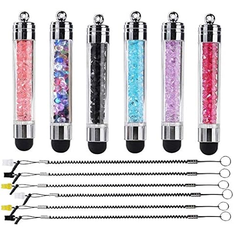 XRONG 6 Pack Colours Crystal Capacitive Mini Stylus Universal Touchscreen Pen for 7 12 11 5s 6s, Samsung Galaxy S5 S4, Smartphones, S10, S10+, S10e, S9, S9P, Note9, XR, XS Pro Cover