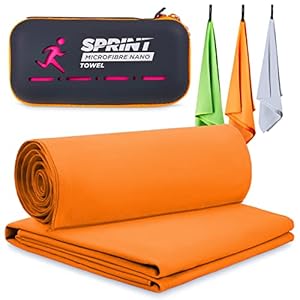 Microfibre Sports Towel, Gym Towel,Travel Towel, Swimming Towel, Beach Towel, Absorbent, Ultra Compact, Fast Drying, Great for Gym, Camping, Hiking, Beach and Swimming (Large, Orange 120x50cm)