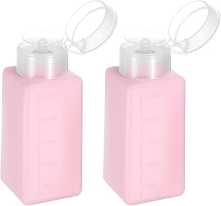 HARFINGTON 2pcs Solvent Alcohol Dispenser 250ml(8.5oz) Press Type ESD Safe Anti-Splash Liquid Dispenser Pump with Sealing plastic Lid for Alcohol, Nail Polish & Makeup Remover, Pink