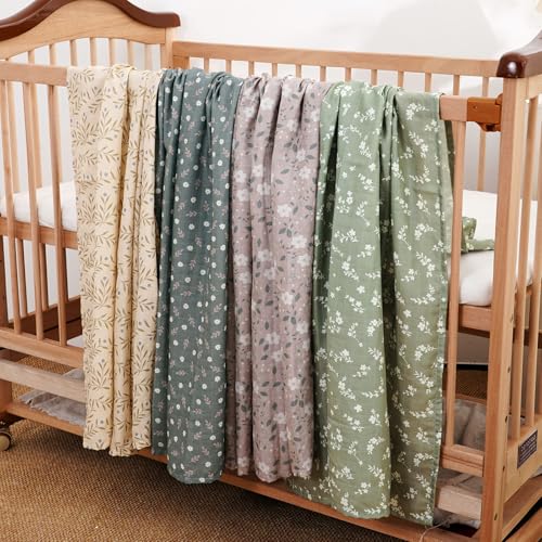 Image of 4 Set Muslin Swaddle Blankets Receiving Blanket for Newborn Baby | Boys, Girls Cute Soft Print Baby Towel Wrap 120x110cm Baby