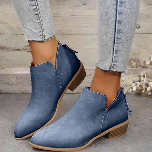 Ankle Boots for Women,Women's Casual Cut Out Booties Dress Low Heeled V Cut Fashion Thick Heel Womens Cutout Boots Pointed Toe Chunky Stacked Heel Zip Up Western Pull On Short Shoes2