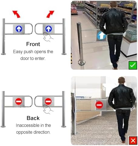 Automatic Stainless Steel Entrance Swing Gate, 90° One-Way Door for Market, Store, Yard & Warehouse Access (Right, 60x100cm/23.6x39.4in)