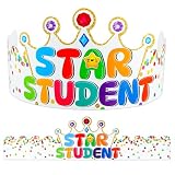 D4DREAM Star Student Paper Crowns - 24pcs Adjustable Star of The Week Paper Hats for Kids Student of the Week or Month Crowns for Kindergarten Classroom Teachers Rewards Back to School Supplies