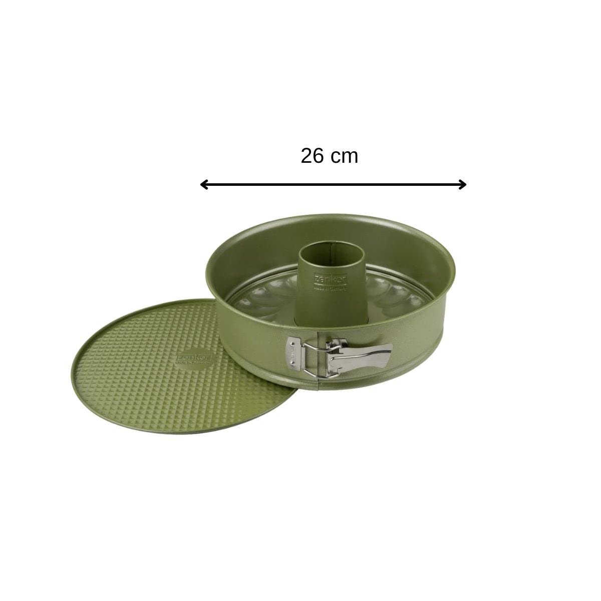 Zenker 7453 Forma do ciastek i savarin, wymienna forma na zawiasach, ekologiczna zielona okrągła forma nieprzywierająca, ILAG, wosk carnauba, 26 x 7,5 cm