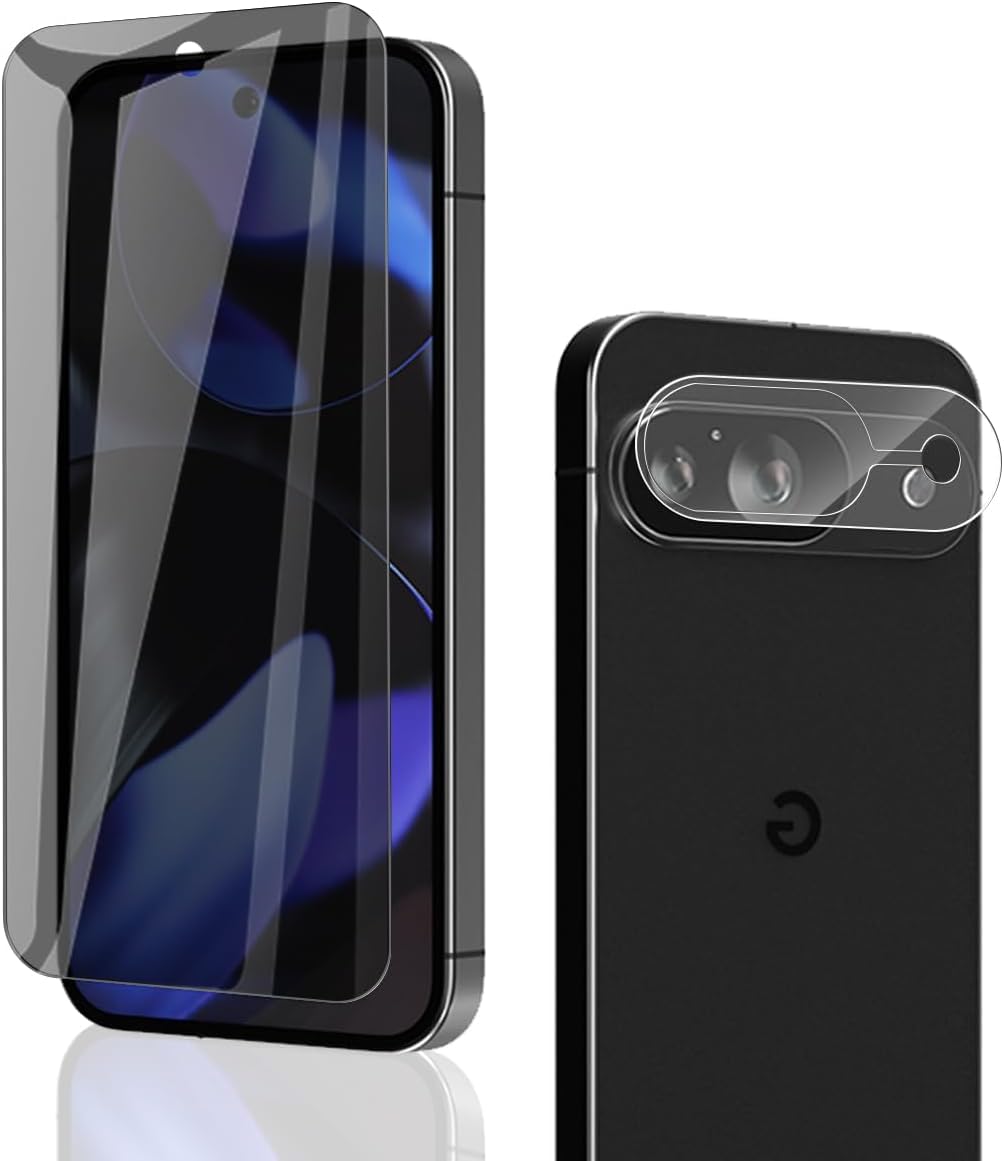 WorldTronics Screen Protector for Google Pixel 9 with Camera Lens Protector, Anti-Spy Tempered Glass, Bubble-Free, Scratch Resistant, Privacy Protection Film, HD Clear Tempered Glass for Pixel 9