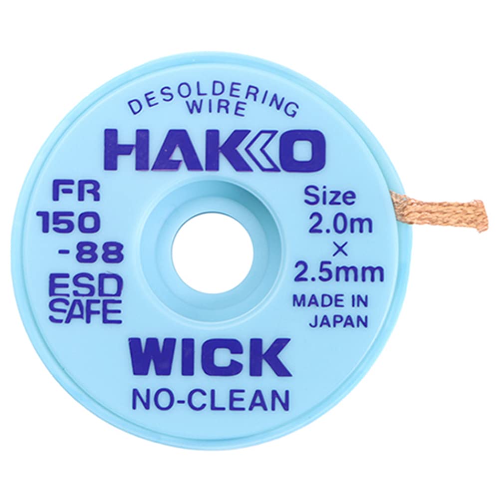 Hakko FR150-88 Soldering Suction Wire, Wick, Unclean, 0.1 inches (2.5 mm) x 6.6 ft (2 m), Bag Included