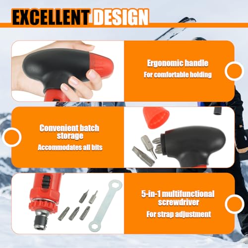 HUAREW Multi bit Ratchet Snowboard Screwdriver for Adjusting Bindings, snowboard tool, 6-in-1 Snowboard Multitool, Compact and Pocket Friendly - Thumbnail 3