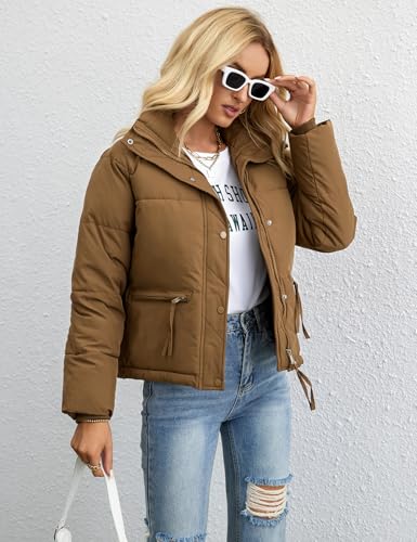 Gihuo Women's Cropped Puffer Jacket Stand Collar Padded Coat Packable Winter Zip Up Quilted Jackets2