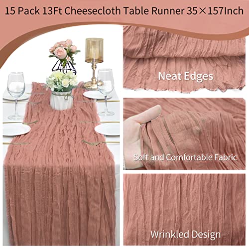 15 Pack Cheesecloth Table Runner 10Ft Gauze Cheese Cloth 35X120 Inch Boho Table Runner Holiday Table Runner Table Cover For Wedding Birthday Party Bridal Shower Reception Table Décor (Dusty Blush) #TOP2