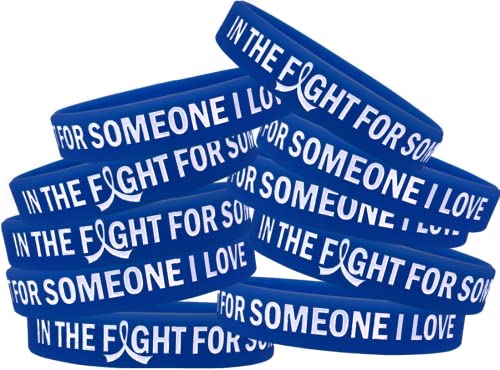 In the Fight for Someone I Love Silicone Wristband for Colon Cancer, Rectal Cancer, Colorectal Cancer Awareness (10 Pack) - Blue