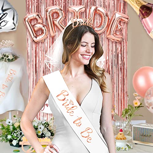 Movinpe Bachelorette Party Decorations, Bride To Be Sash, Veil, Tiara, Photo Booth Props, Foil Curtains, Champagne Ring Balloon, Cups, Straws, Tattoos, Rose Gold Bridal Shower Party Supplies Decor #TOP2