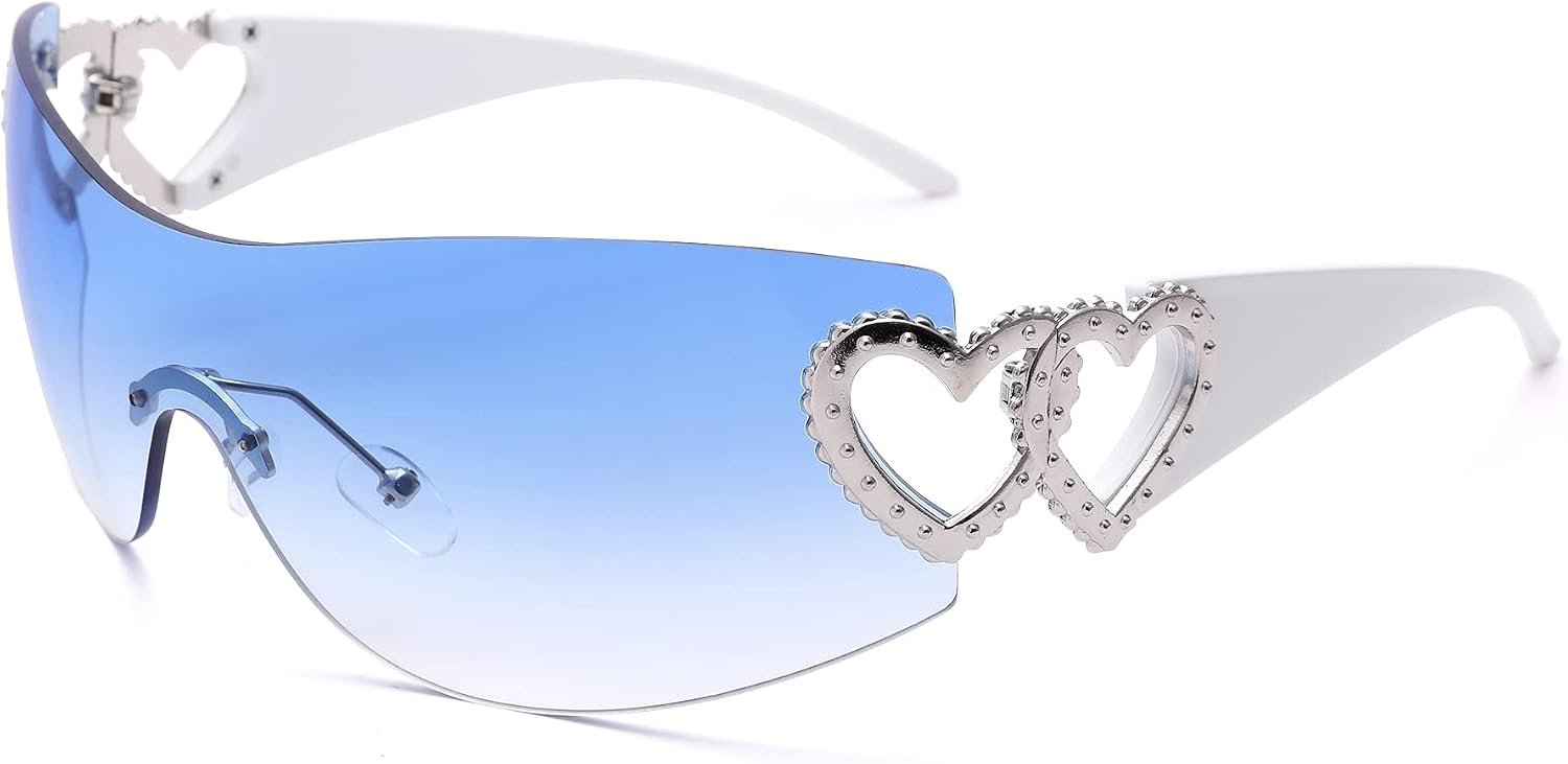 COASION Wrap Around Y2K Rimless Sunglasses Women Men 2000S Tinted Lens image 2