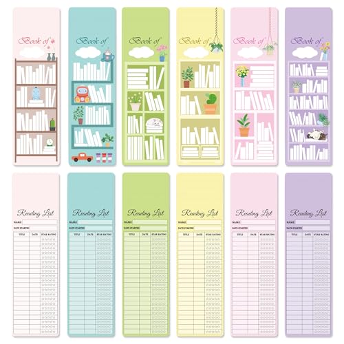 60pcs Reading List Bookmark Bookshelf Design Bookmarks 3x8 Inch 2025 Personal Libraries Reading Page Cards Bookmarks Book Tracker Notecards Book Accessories for Reading Lovers